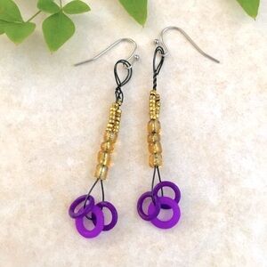 Gold Iridescent and Purple Tri-Knot Dangle Earrings
